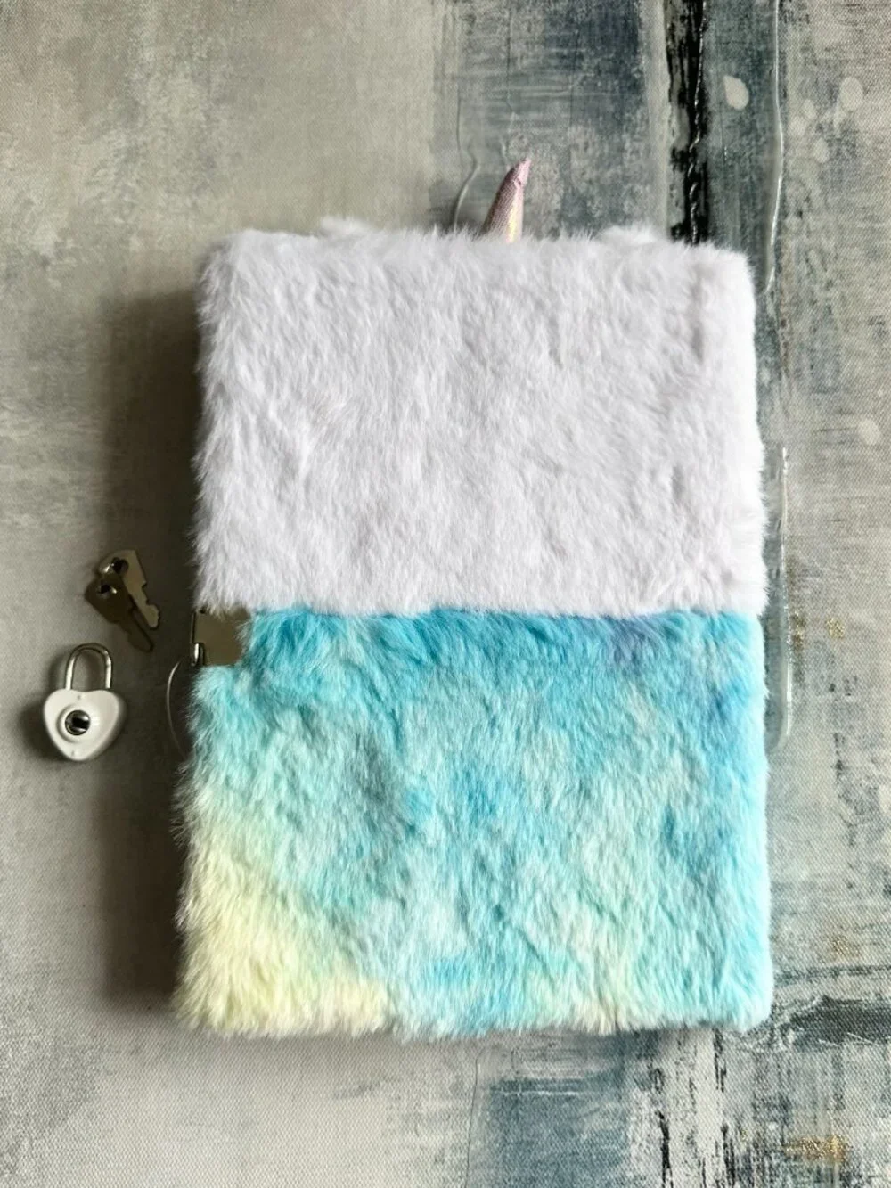 Shiny Glitter Fluffy Unicorn Diary with Lock